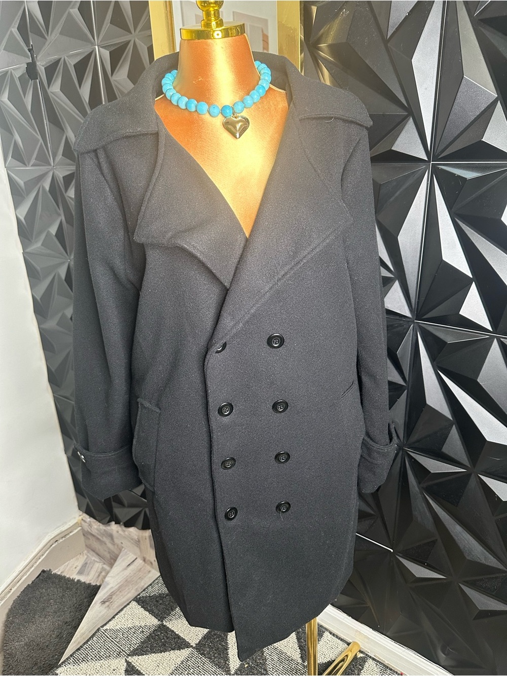 🔥🧥Classic Black Double-Breasted Women's Coat